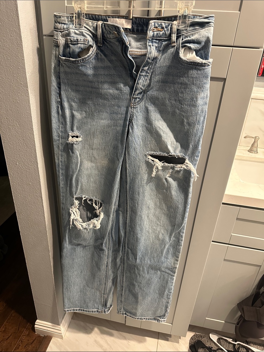Light Blue Distressed Women's Jeans - Casual Ripped Straight Leg